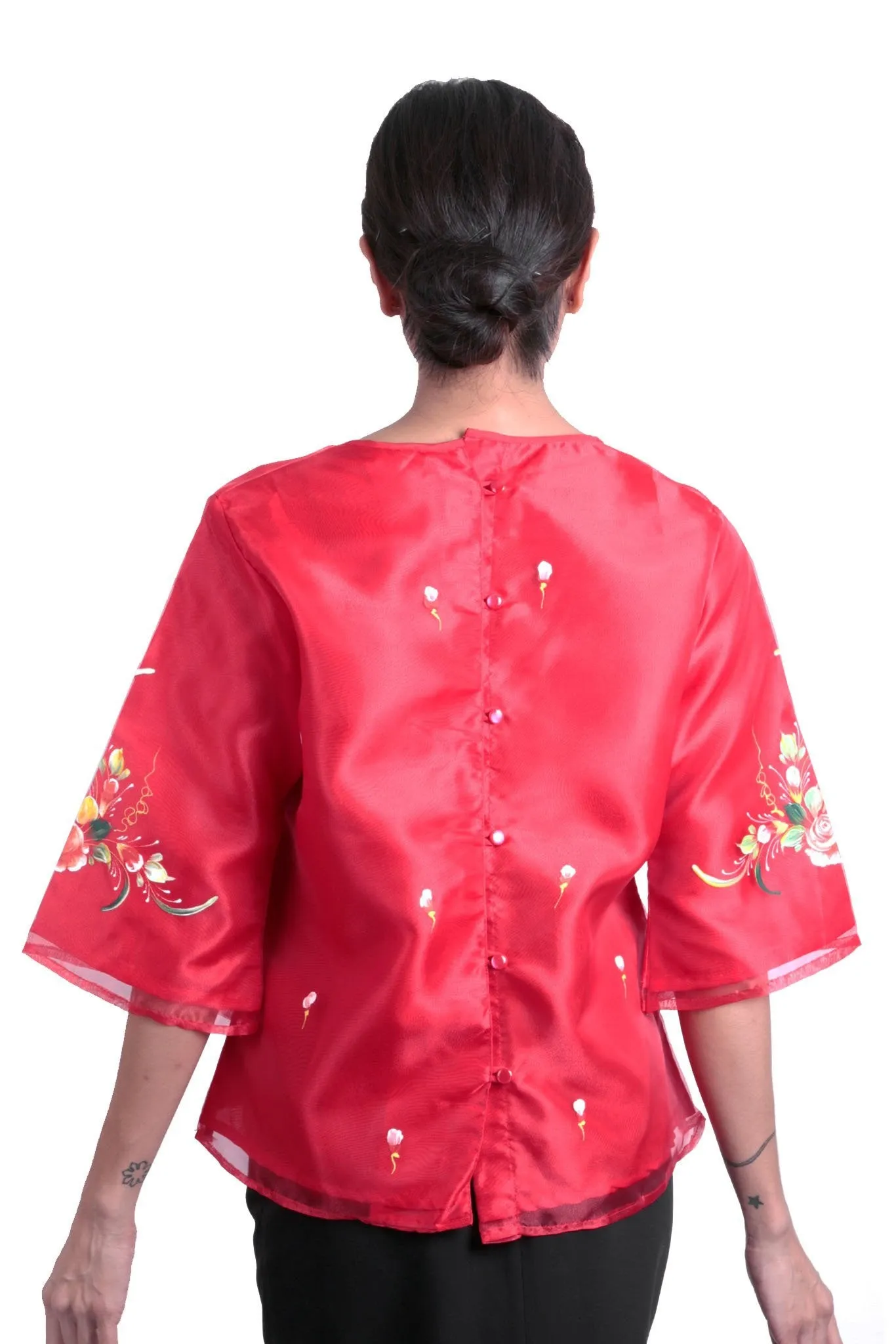 WK18 - Round Neck Kimona Red - Filipiniana