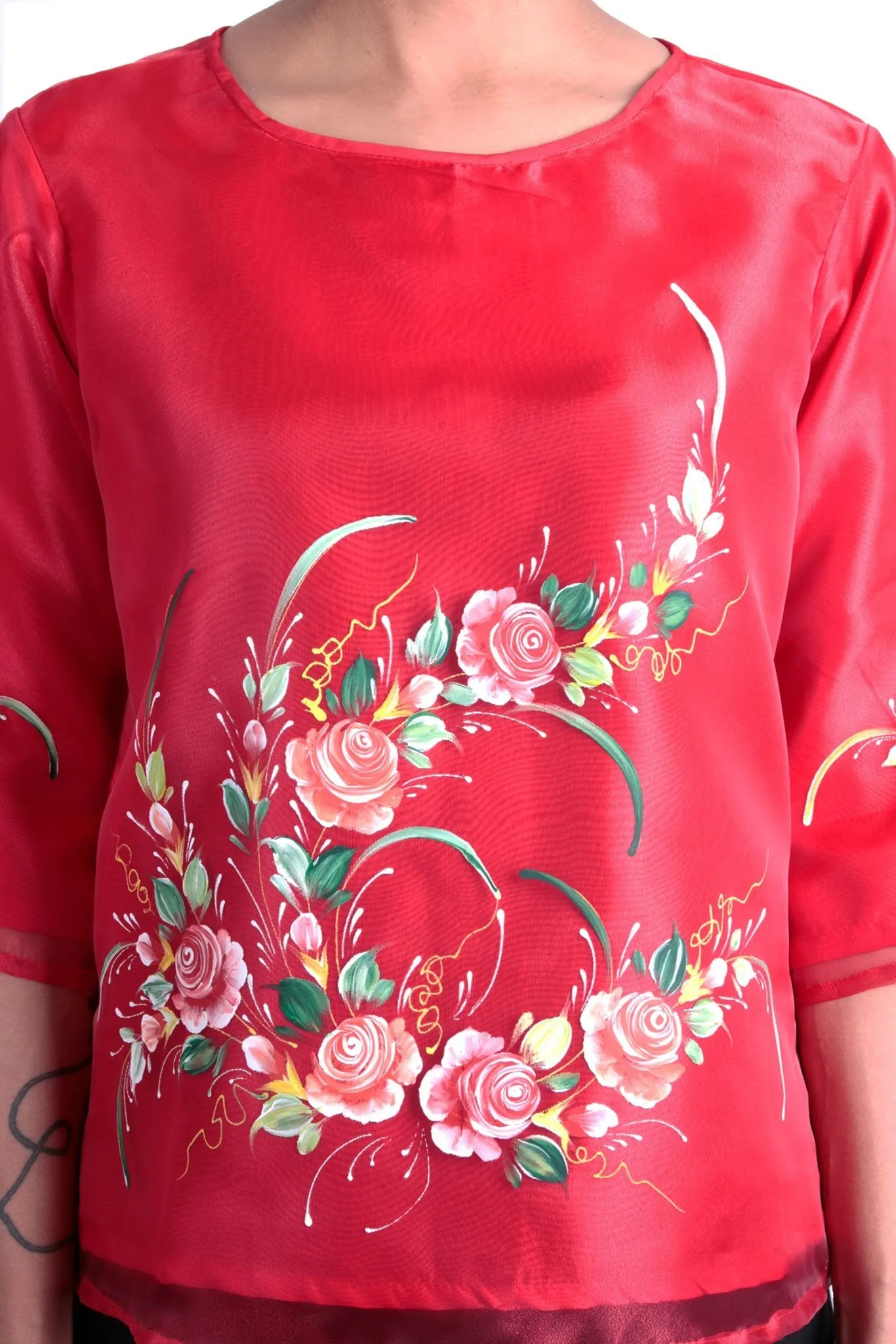 WK18 - Round Neck Kimona Red - Filipiniana
