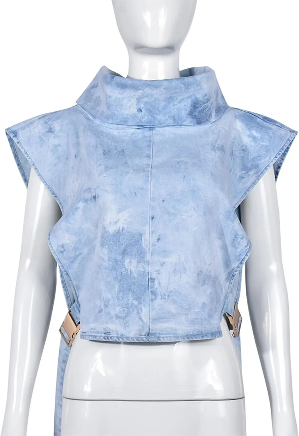Women 2023 Summer Fashion Causal Distressed Denim Vest Lace Up Crop Tops Relax Fit Light Jean Vest Jacket