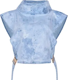 Women 2023 Summer Fashion Causal Distressed Denim Vest Lace Up Crop Tops Relax Fit Light Jean Vest Jacket