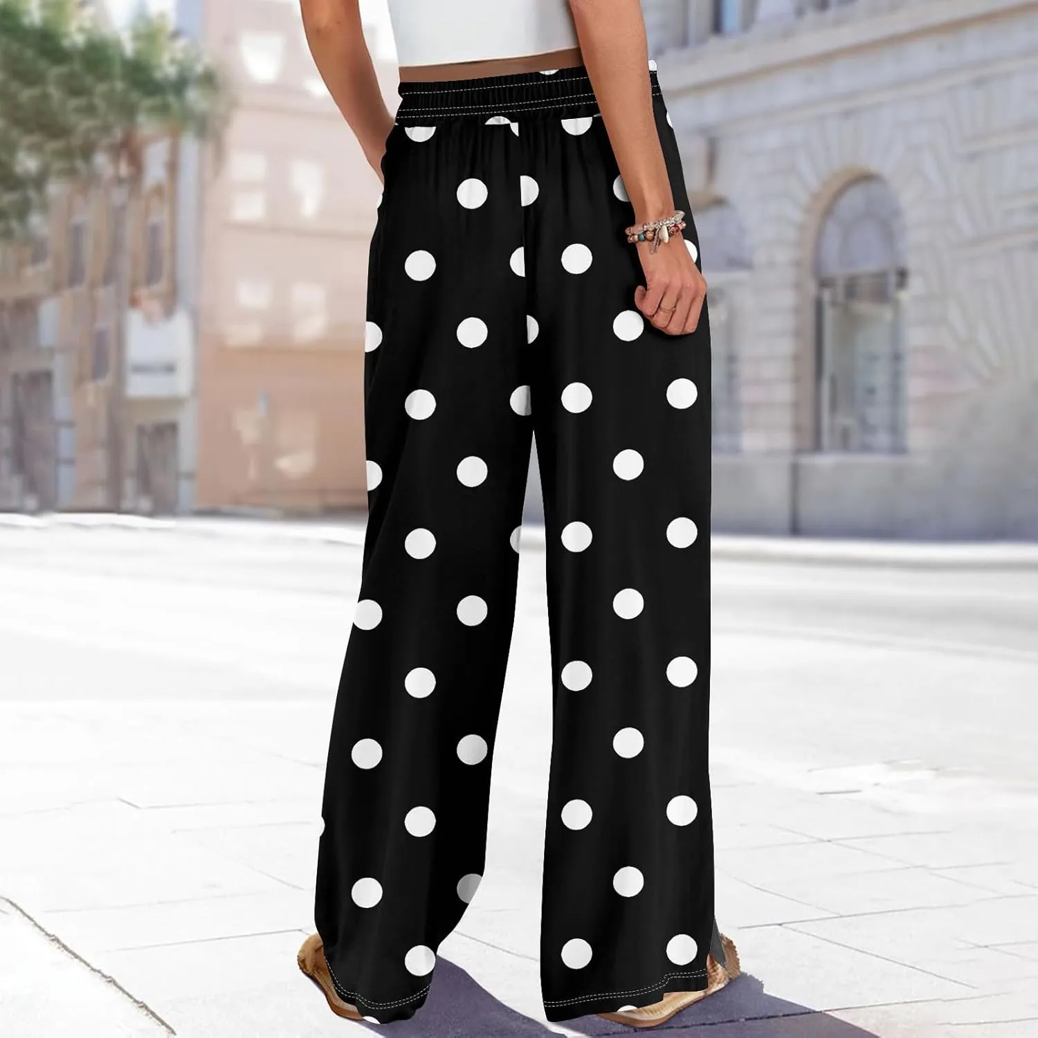 Women Casual High Waist Wide Leg Floral Palazzo Pants Summer Boho Flowy Beach Trousers with Pockets