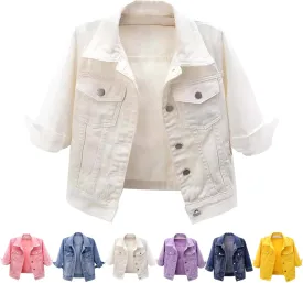 Women's 3/4 Sleeve Colored Cropped Denim Jacket,Womens Cropped Denim Jacket,Light Wash Short Jean Jacket Trucker Coat