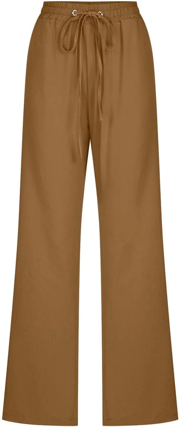 Womens Cotton Linen Pants High Waist Straight Leg Loose Fit Summer Casual Lightweight Plus Size Trousers with Pockets