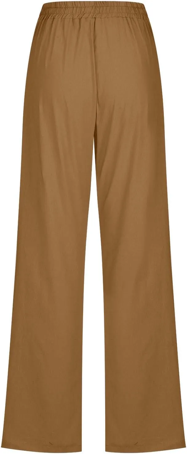 Womens Cotton Linen Pants High Waist Straight Leg Loose Fit Summer Casual Lightweight Plus Size Trousers with Pockets