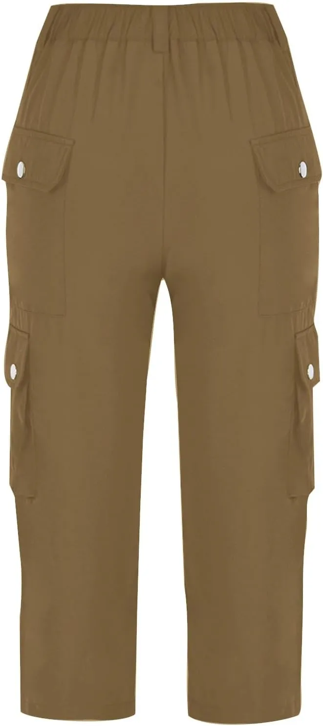 Women's High Elastic Capris Pant Side Pocket Casual Sweatpant Stretch Summer Comfy Trouser Vacation Stylish Pants