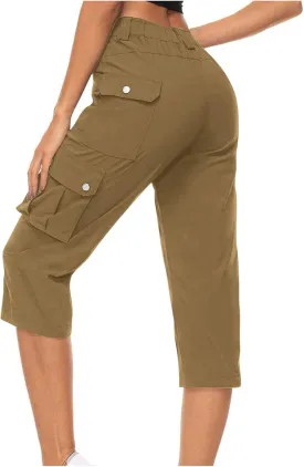 Women's High Elastic Capris Pant Side Pocket Casual Sweatpant Stretch Summer Comfy Trouser Vacation Stylish Pants