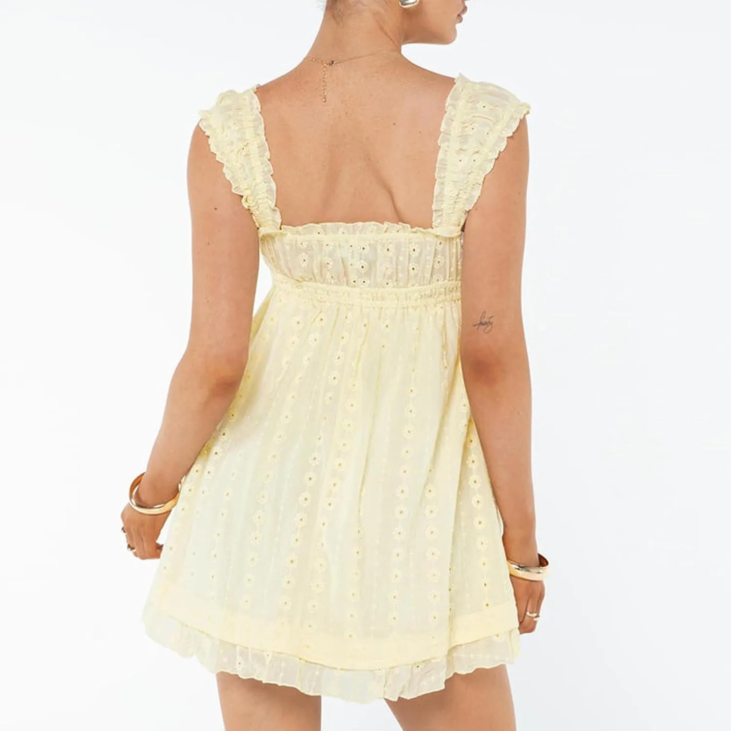 Women's Square Neck Mini Corset Dress Sleeveless Floral Embroidery Short Ruffle Cute Trendy Party Dresses