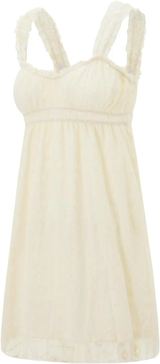 Women's Square Neck Mini Corset Dress Sleeveless Floral Embroidery Short Ruffle Cute Trendy Party Dresses