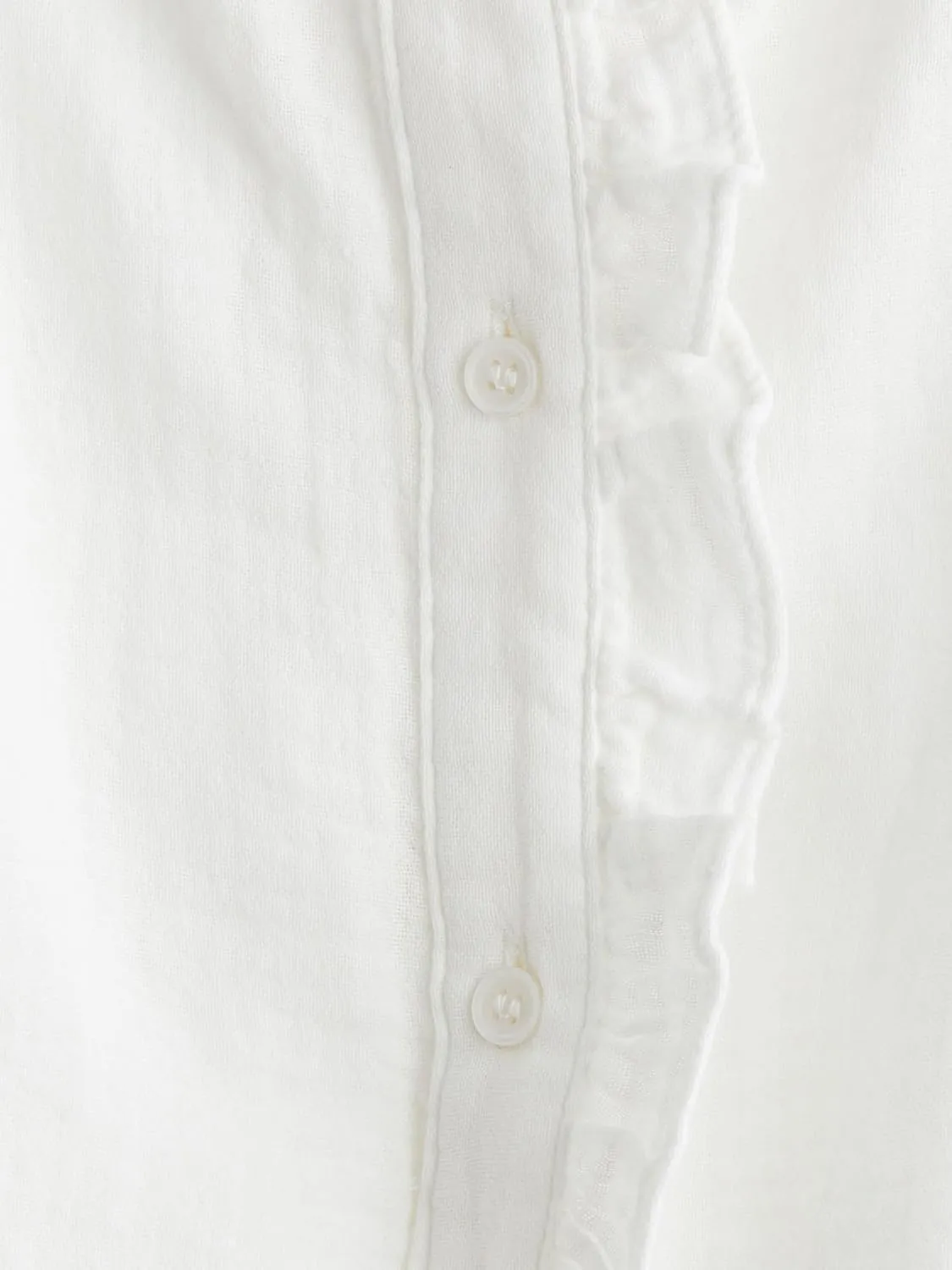Womens White Ruffle Trim Muslin Blouse Long Raglan Balloon Sleeves Casual Button Tops