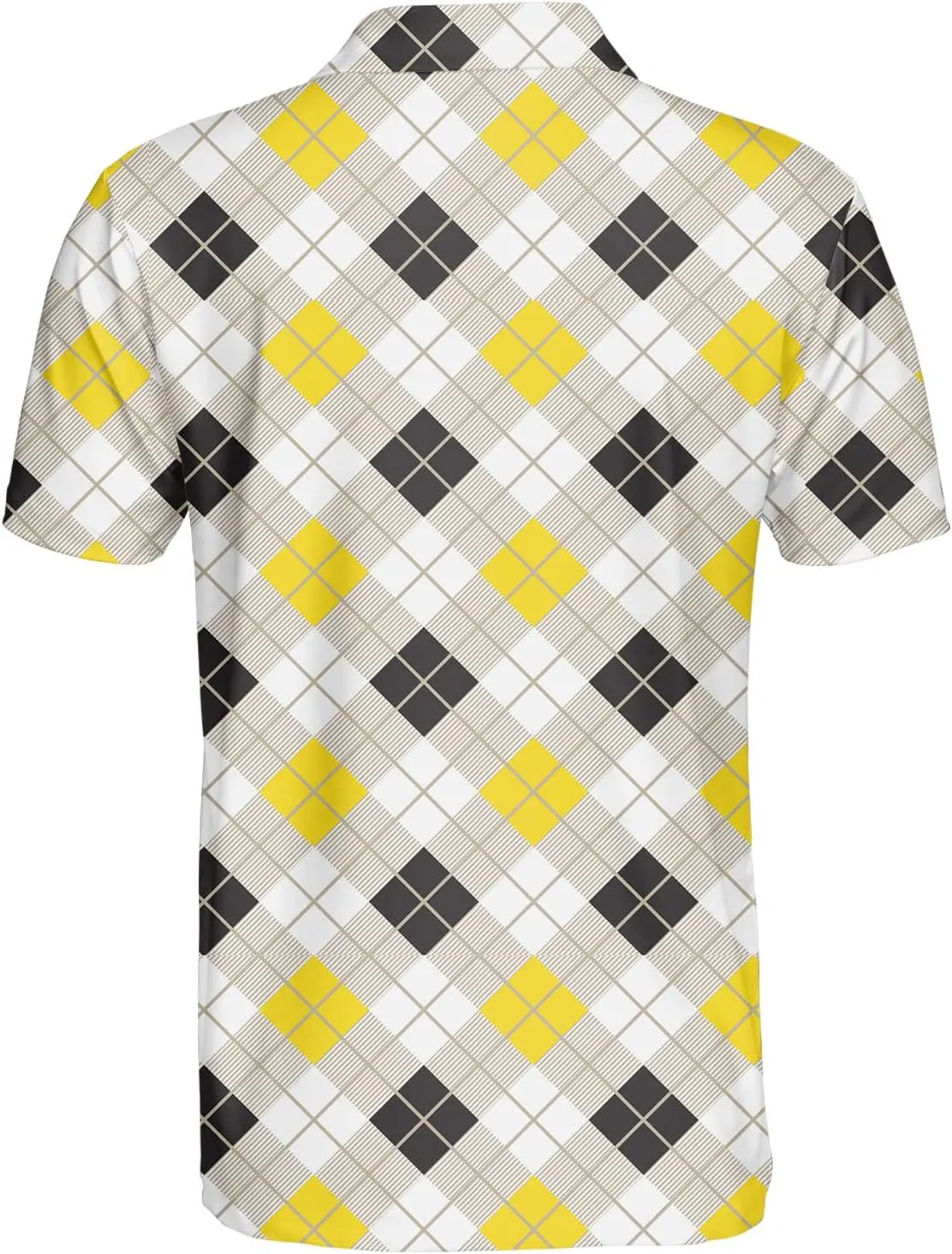 Yellow Black Argyle Diagonal Decorative Polo Shirts for Men Women Men's Golf Shirts Short Sleeve, Lightweight Golf Polos