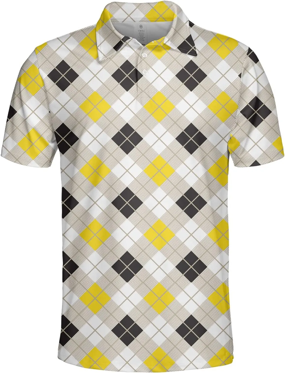 Yellow Black Argyle Diagonal Decorative Polo Shirts for Men Women Men's Golf Shirts Short Sleeve, Lightweight Golf Polos