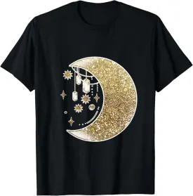 Yellow Half Crescent Moon Stars Ornaments Galaxy Space T-Shirt